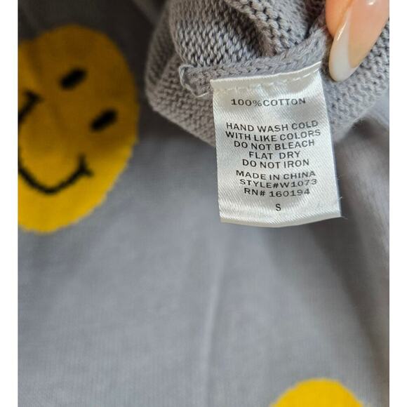 By Together women's smiley face gray yellow pullover crew cotton sweater small - Picture 6 of 7